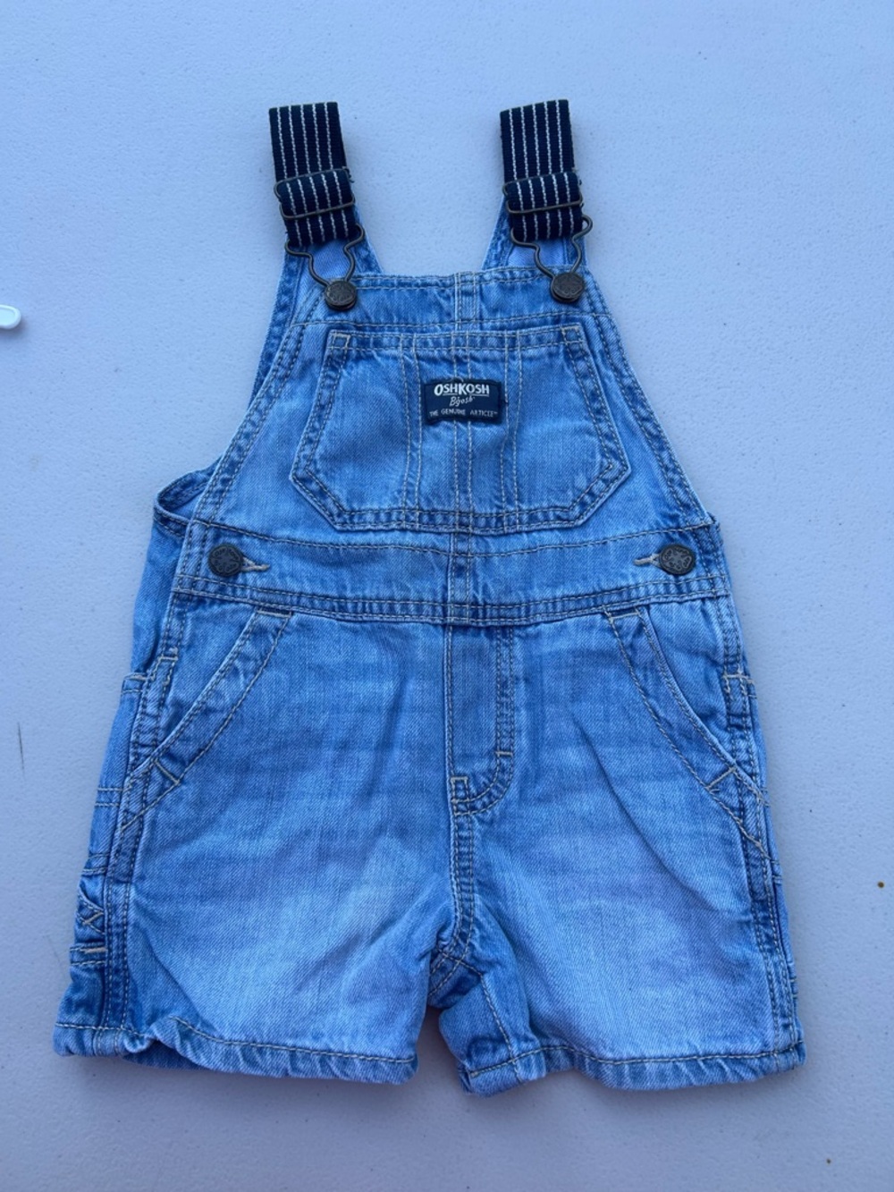 OshKosh B'gosh Light Blue Denim Shortall with Navy Striped Straps